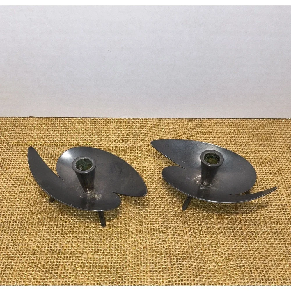 Vintage Dansk Danish Modern Silver Plate Small Candle Sticks Denmark Chime Taper